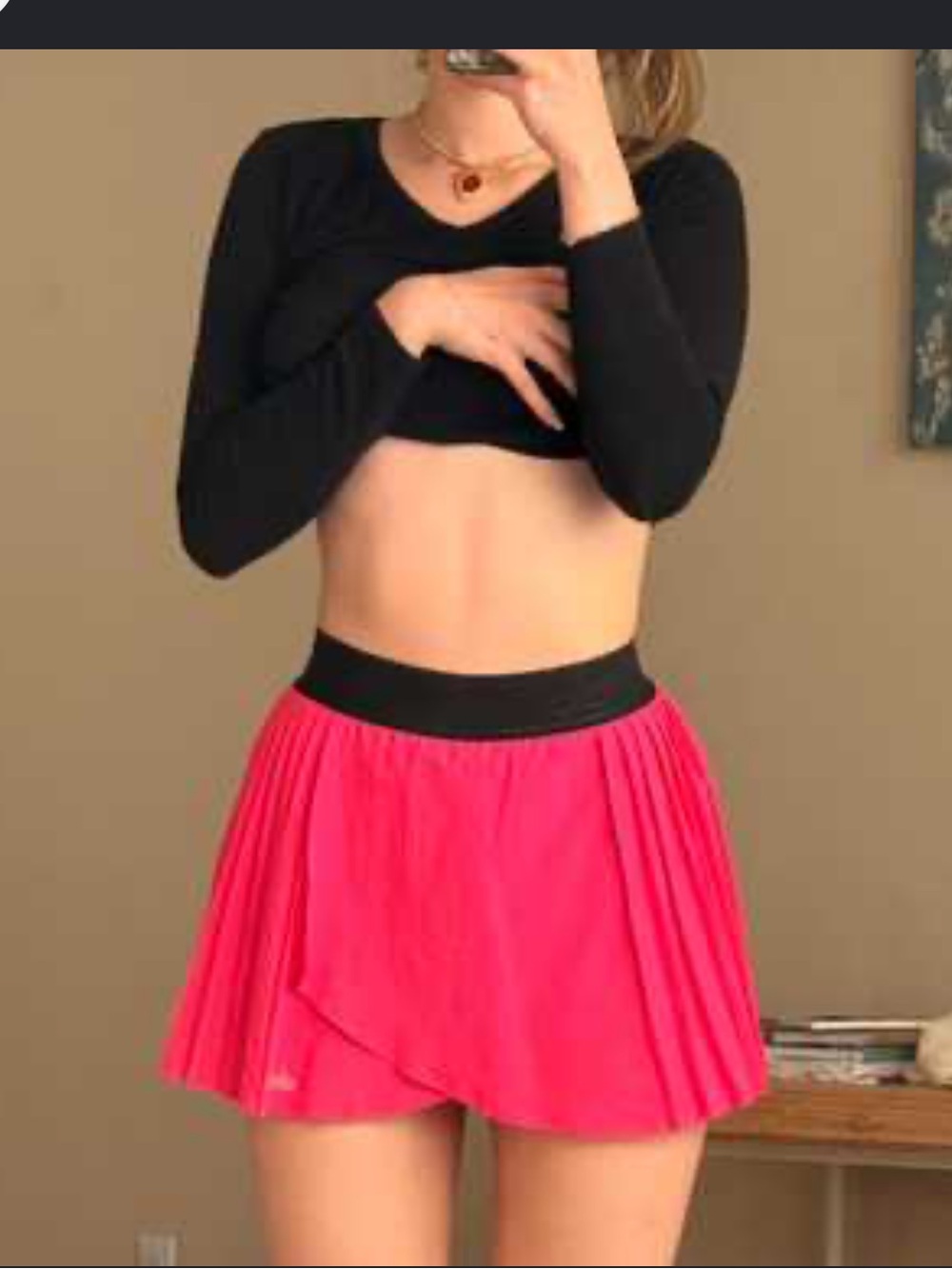 ALO Yoga Hot Pink Pleated Mini Skirt with Black Waistband